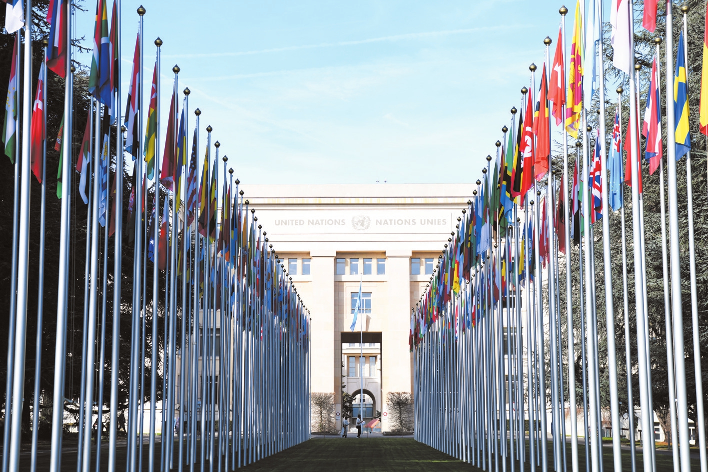 在联合国日内瓦总部所在地万国宫,从一楼大厅通往二楼人权厅的自动